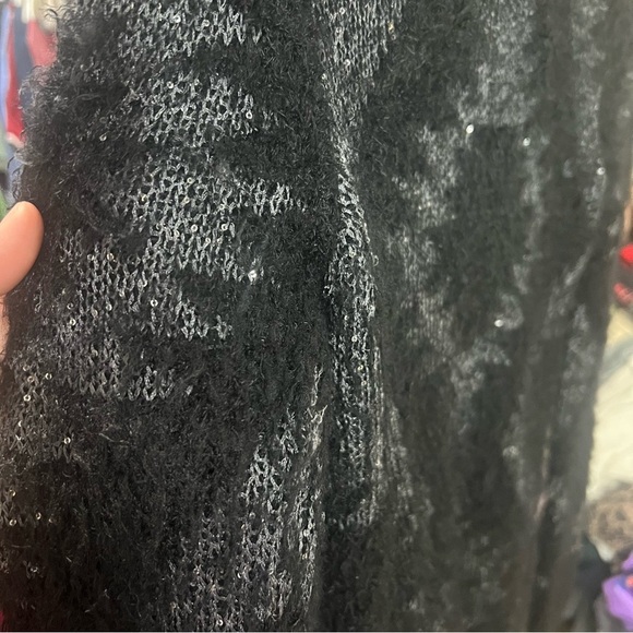 NEVADA Vintage Geometric Wool Blend Sweater Ribbed Black Knit Pullover Sequins - Picture 6 of 10